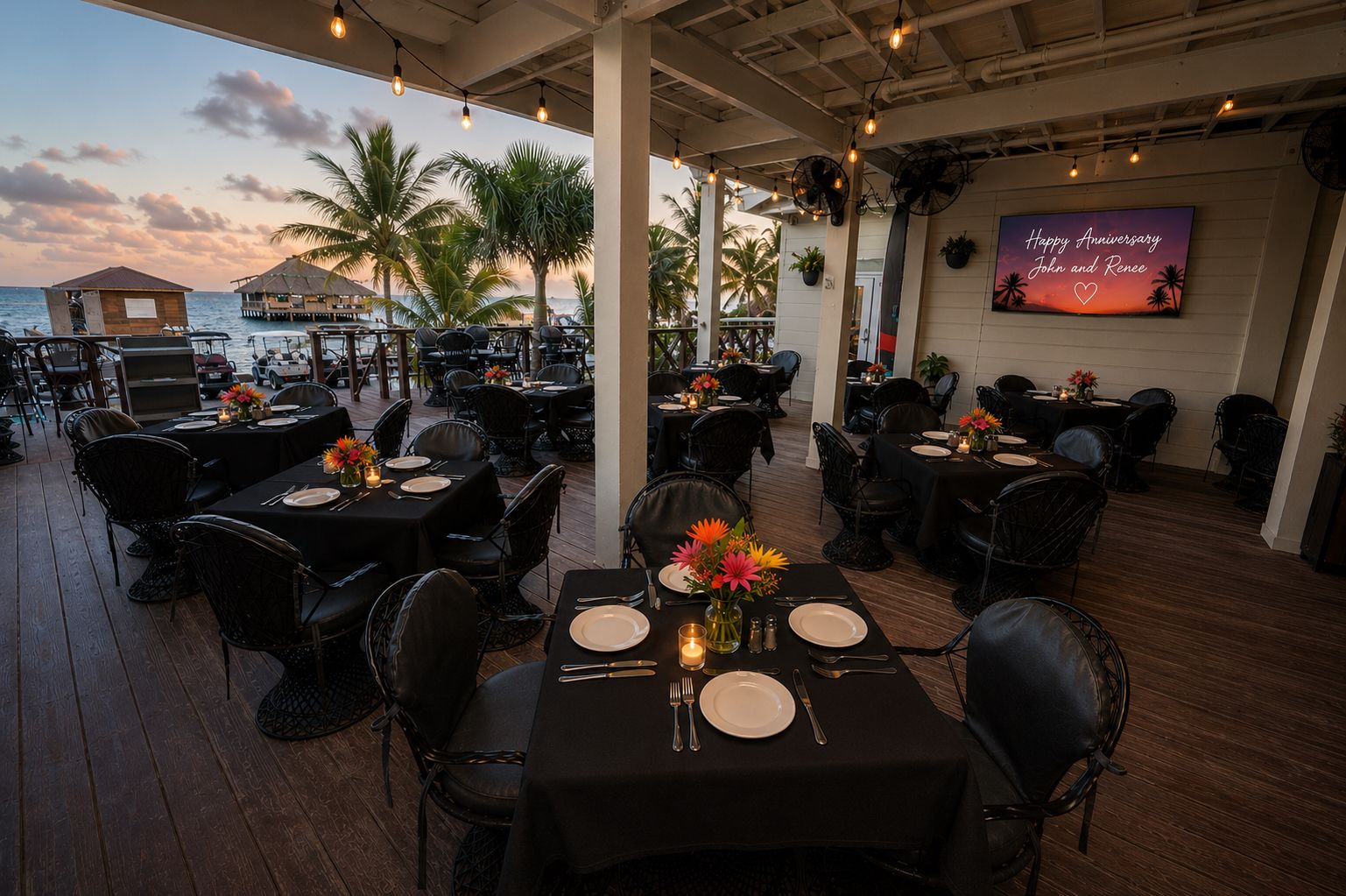 Restaurant set for a private dinner at Sandbar