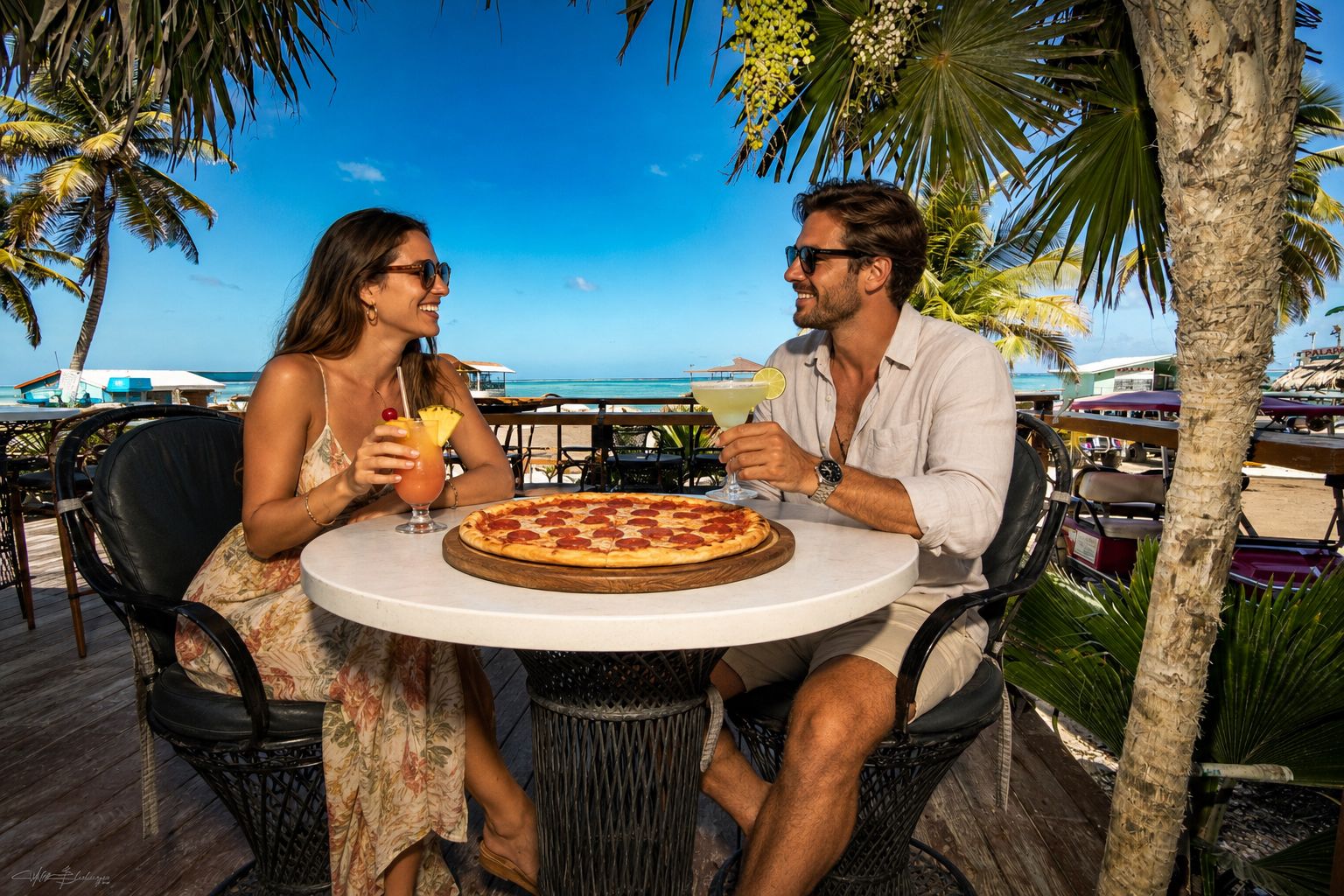 Hand-tossed pizza by the sea at Sandbar restaurant