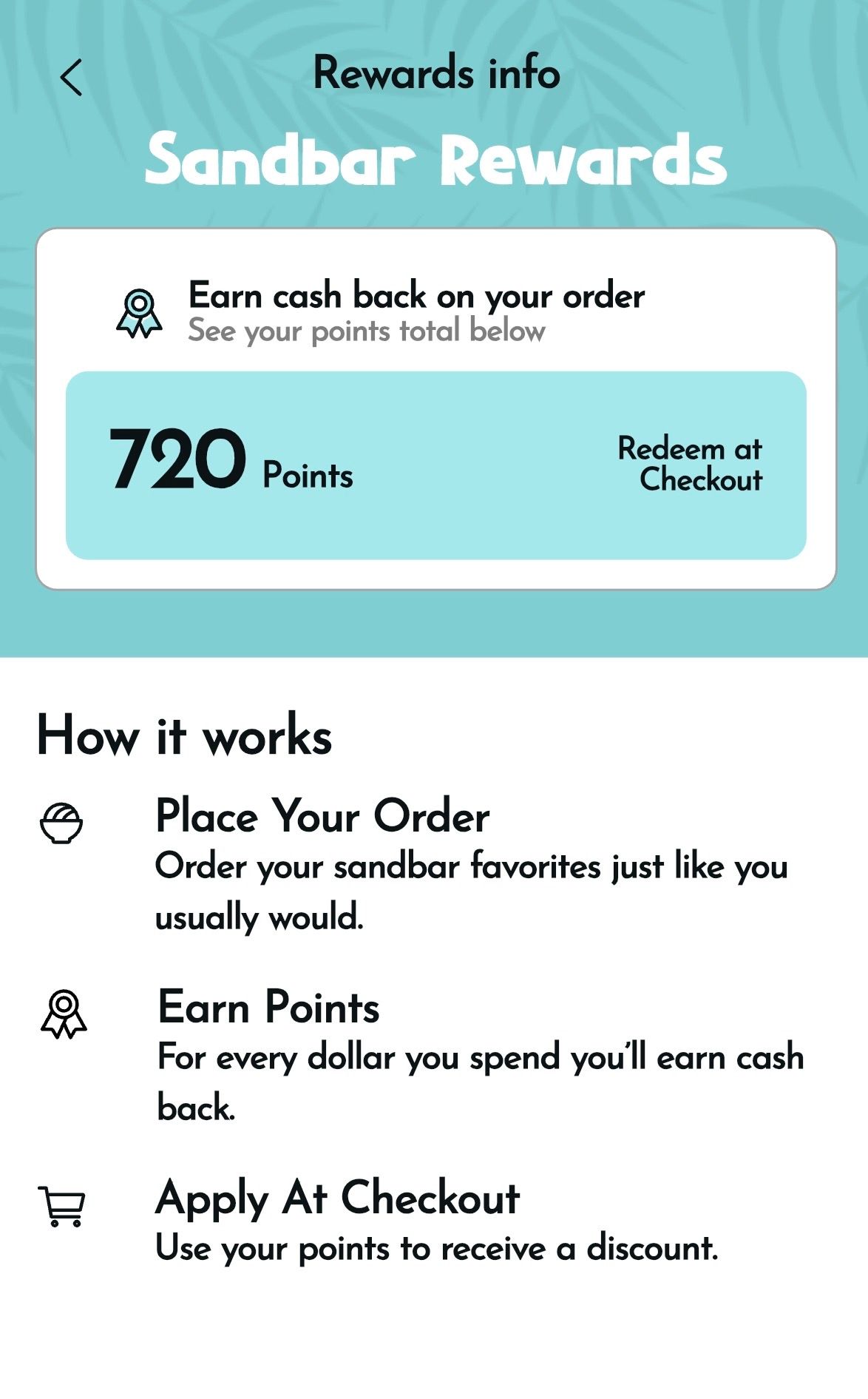 Sandbar app rewards screen