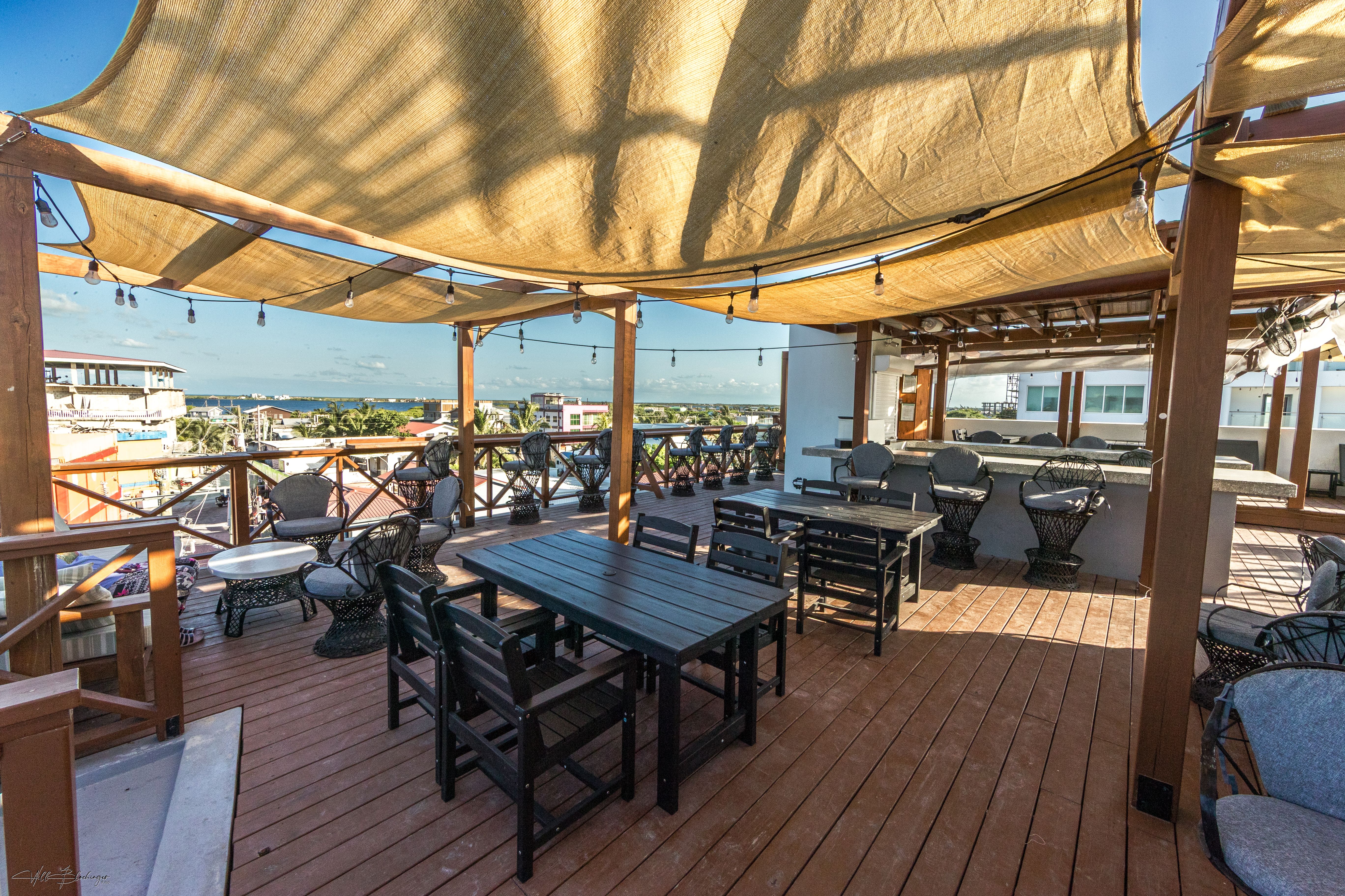 Tables on the Sandbar rooftop